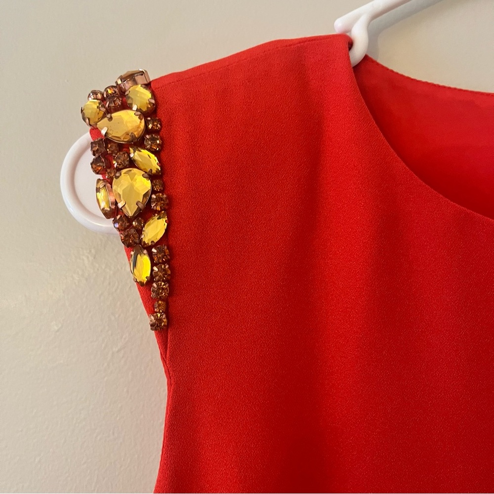 Ted Baker London Red Embellished Sleeveless Fitted Reevah Dress TB Size 1 (US 4) - Picture 5 of 14